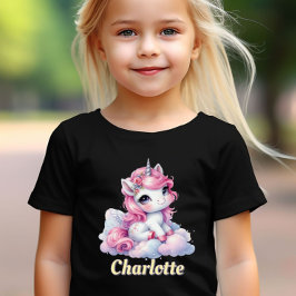 パステルスパークルユニコーン魔法の雲ブラック Tシャツ