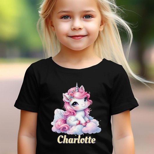 パステルスパークルユニコーン魔法の雲ブラック Tシャツ