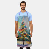 パステルスプラッシュ抽象芸術クリスマスツリー エプロン (着用した状態)