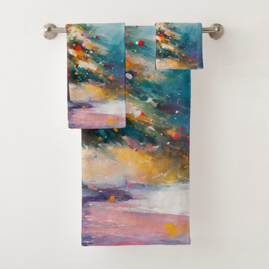 パステルスプラッシュ、クリスマスツリーのアート バスタオルセット (インサイチュ)