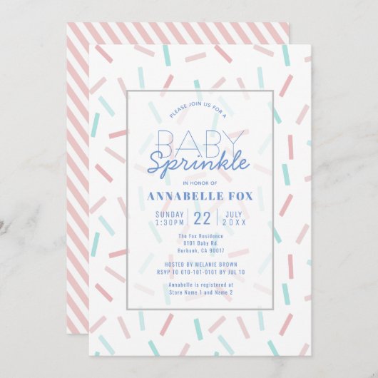 パステルスプリンクルスガールベビースプリンクルシャワー 招待状 (正面/裏面)