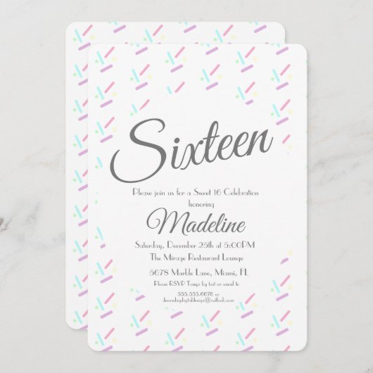 パステルスプリンクルズアイスクリームパーティースイーツ16カンス 招待状 (正面/裏面)