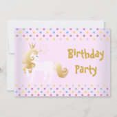 パステルスポットピンクホワイトユニコーン誕生日パーティー 招待状 (正面)