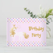 パステルスポットピンクホワイトユニコーン誕生日パーティー 招待状 (スタンド正面)