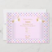 パステルスポットピンクホワイトユニコーン誕生日パーティー 招待状 (裏面)