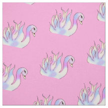 パステルスワンズハンドドローアートファブリック