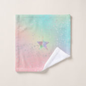 パステルスワールホログラフィックスターリボンかわいいピンク バスタオルセット (ウォッシュタオル)