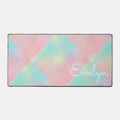 パステルスワール絞り染めかわいいピンクのティール（緑がかった色）イエローブロック デスクマット (正面)