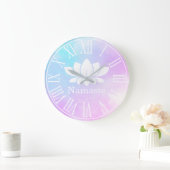 パステルズホワイトロータスフラワーナマステヨガ ラージ壁時計 (ホーム)