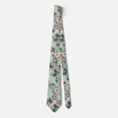 パステルセージグリーンイエローデイジーフラワーズピンクローゼス ネクタイ (正面)