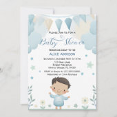 パステルセージ緑かわいい男の子 – 星と花 招待状 (正面)