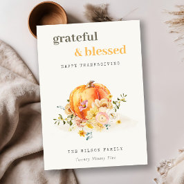 パステルソフトウォーターカラーフローラパンプキンサンクスギビング シーズンカード