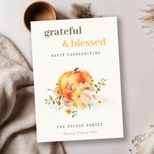 パステルソフトウォーターカラーフローラパンプキンサンクスギビング シーズンカード