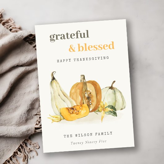 パステルソフトウォーターカラーフローラパンプキンサンクスギビング シーズンカード