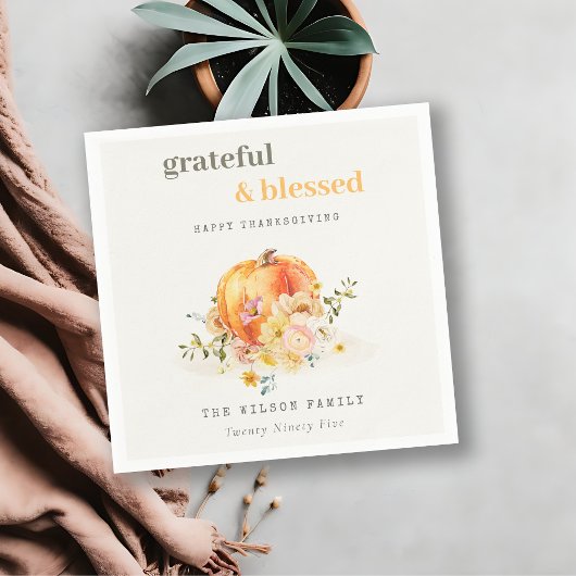 パステルソフトウォーターカラーフローラパンプキンサンクスギビング スタンダードカクテルナプキン