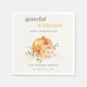 パステルソフトウォーターカラーフローラパンプキンサンクスギビング スタンダードカクテルナプキン (正面)