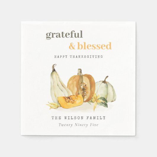 パステルソフトウォーターカラーフローラパンプキンサンクスギビング スタンダードカクテルナプキン (正面)