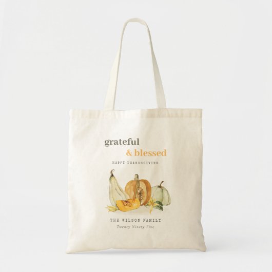 パステルソフトウォーターカラーフローラパンプキンサンクスギビング トートバッグ (正面)