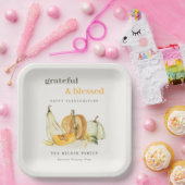 パステルソフトウォーターカラーフローラパンプキンサンクスギビング ペーパープレート (パーティー)