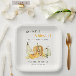 パステルソフトウォーターカラーフローラパンプキンサンクスギビング ペーパープレート