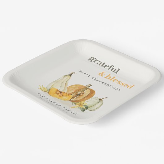 パステルソフトウォーターカラーフローラパンプキンサンクスギビング ペーパープレート (傾斜あり)