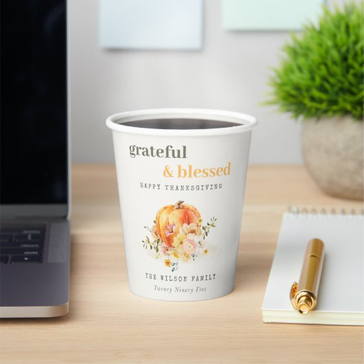 パステルソフトウォーターカラーフローラパンプキンサンクスギビング 紙コップ (インサイチュ)