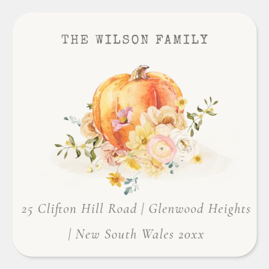 パステルソフトフローラパンプキンサンクスギビングアドレス スクエアシール (正面)