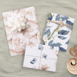 パステルソフト花びらピンクブルーフローラ ラッピングペーパーシート