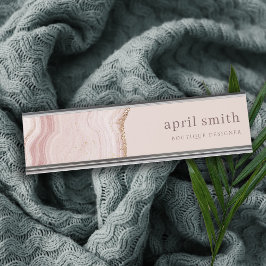 パステルソフト赤面バラ金ゴールドアゲートマーブルテクスチャ デスクネームプレート