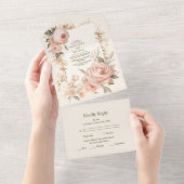 パステルソフト赤面ピーチ結婚フローラ オールインワン招待状 (貼ってはがせる)
