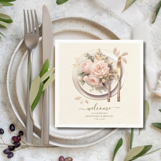 パステルソフト赤面ピーチ結婚フローラ スタンダードカクテルナプキン