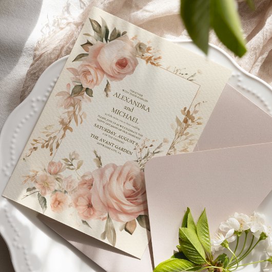 パステルソフト赤面ピーチ結婚フローラ 招待状