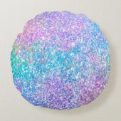 パステルターコイズブルー&パープルグリッター ラウンドクッション (正面)
