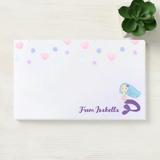 パステルターコイズ＆パープルの人魚姫 ポストイット (オフィス)