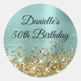 パステルターコイズ フォイル ゴールド グリッター 50歳の誕生日 ラウンドシール