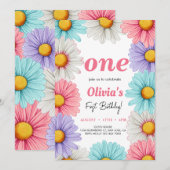 パステルダイジーガールの誕生日 招待状 (正面/裏面)