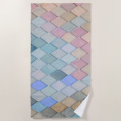 パステルダイヤモンドパターンマーメイドブルーグリーンピンク ビーチタオル (正面)