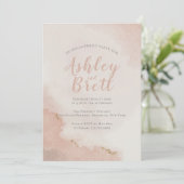 パステルダスティピンクグリッター金ゴールド婚約パーティ 招待状 (スタンド正面)