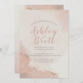 パステルダスティピンクグリッター金ゴールド婚約パーティ 招待状 (正面/裏面)