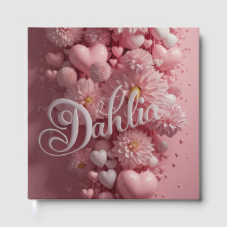 パステルダリアの花の壁画とハート ゲストブック
