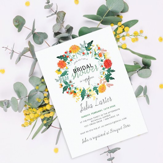 パステルダリアワイルドフラワーズリースブライダルシャワー 招待状