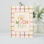 パステルチェックの「トゥーマッチ・ファン」2歳の誕生日お礼メッセージ サンキューカード (スタンド正面)