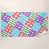 パステルチェックストライプ リボン 水玉 幾何学模様 ビーチタオル (正面)