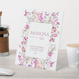 パステルチックなルビーローズ ミモザ バー ブライダル シャワー 台座サイン