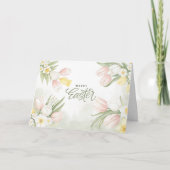 パステルチューリップアンドダフォディルスハッピーイースター シーズンカード (正面)