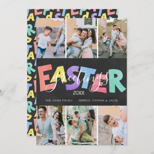 パステルチョークファミリーイースターグリーティング | 6枚 シーズンカード (正面/裏面)