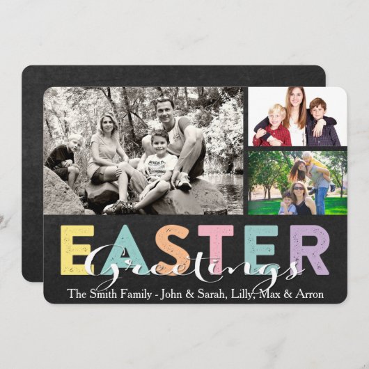 パステルチョークファミリーイースター(3枚の写真を紹介) シーズンカード (正面/裏面)