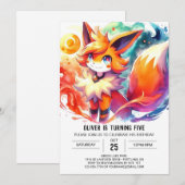 パステルチルドレンキツネ誕生日 招待状 (正面/裏面)