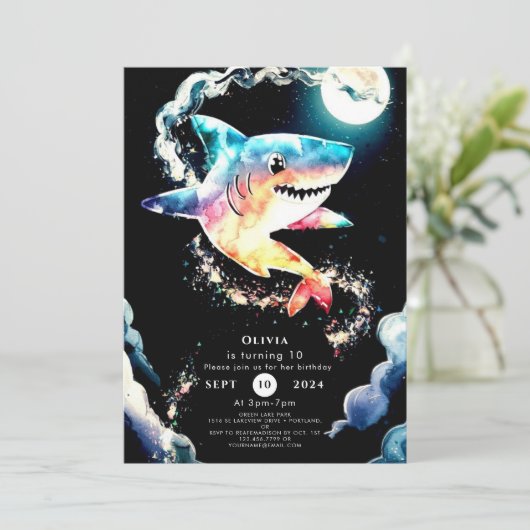 パステルチルドレンズアンダーウォーターシャーク誕生日 招待状 (スタンド正面)