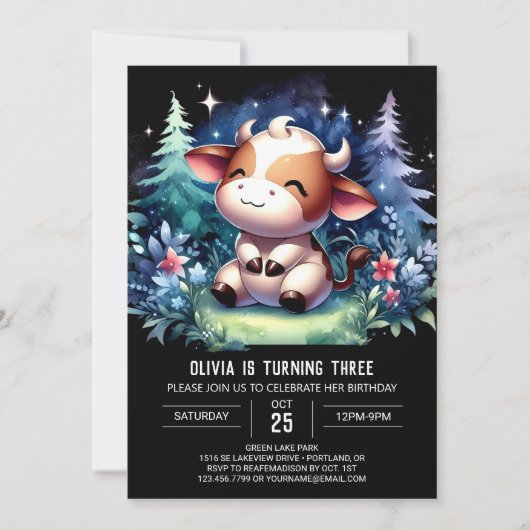 パステルチルドレンズカウー誕生日 招待状 (正面)